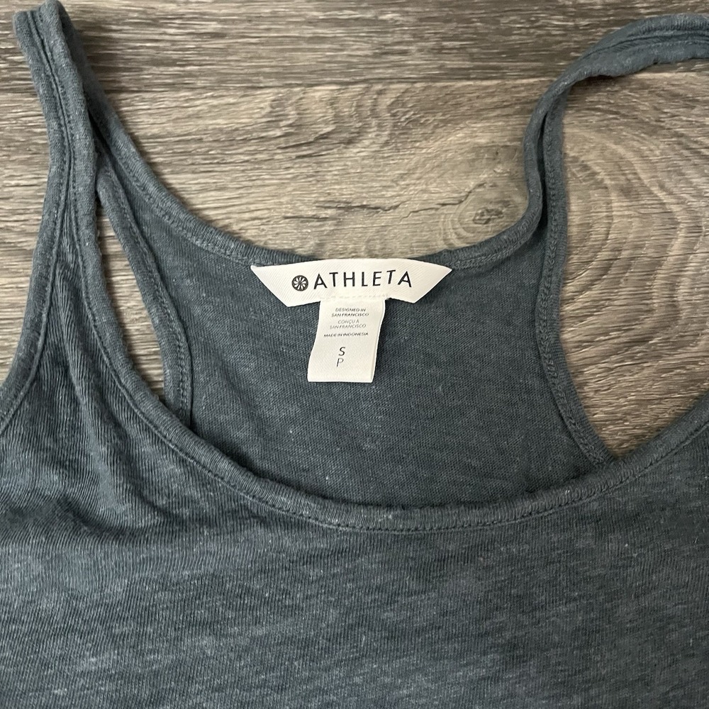 Athleta Linen Tencel Blend Tank Top Shell Size S Teal Blue - Picture 2 of 5